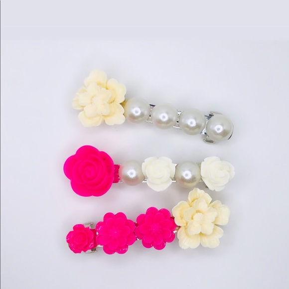 ♡ 2 for 20$ ♡Pink Pearl Flower Hair Barrette Clips - Picture 1 of 7